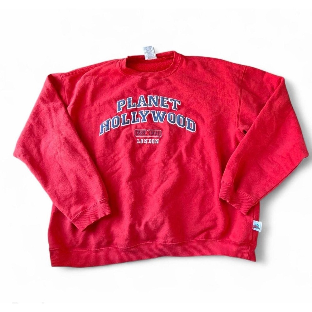 Vintage 1998 Planet Hollywood London Red Crewneck Sweatshirt XL Embroidered